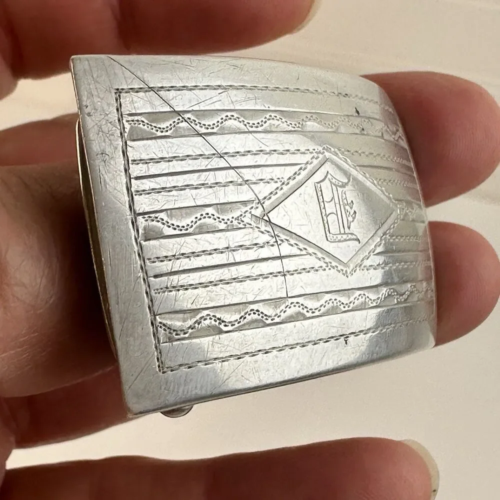 Antique 1920’s Art Deco Sterling Silver Belt Buckle Monogrammed Slide Friction